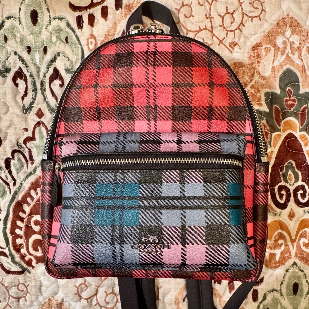 Coach Mini Charlie Backpack with Shadow Plaid Print